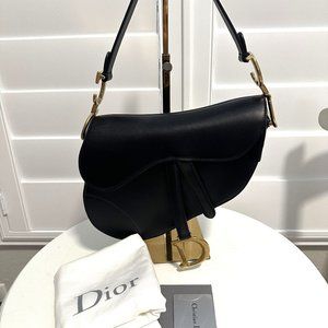 Christian dior black leather saddle bag